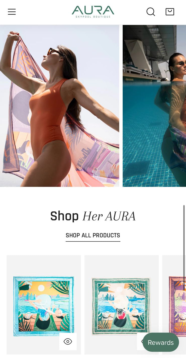 Aura Skypool Boutique homepage on mobile