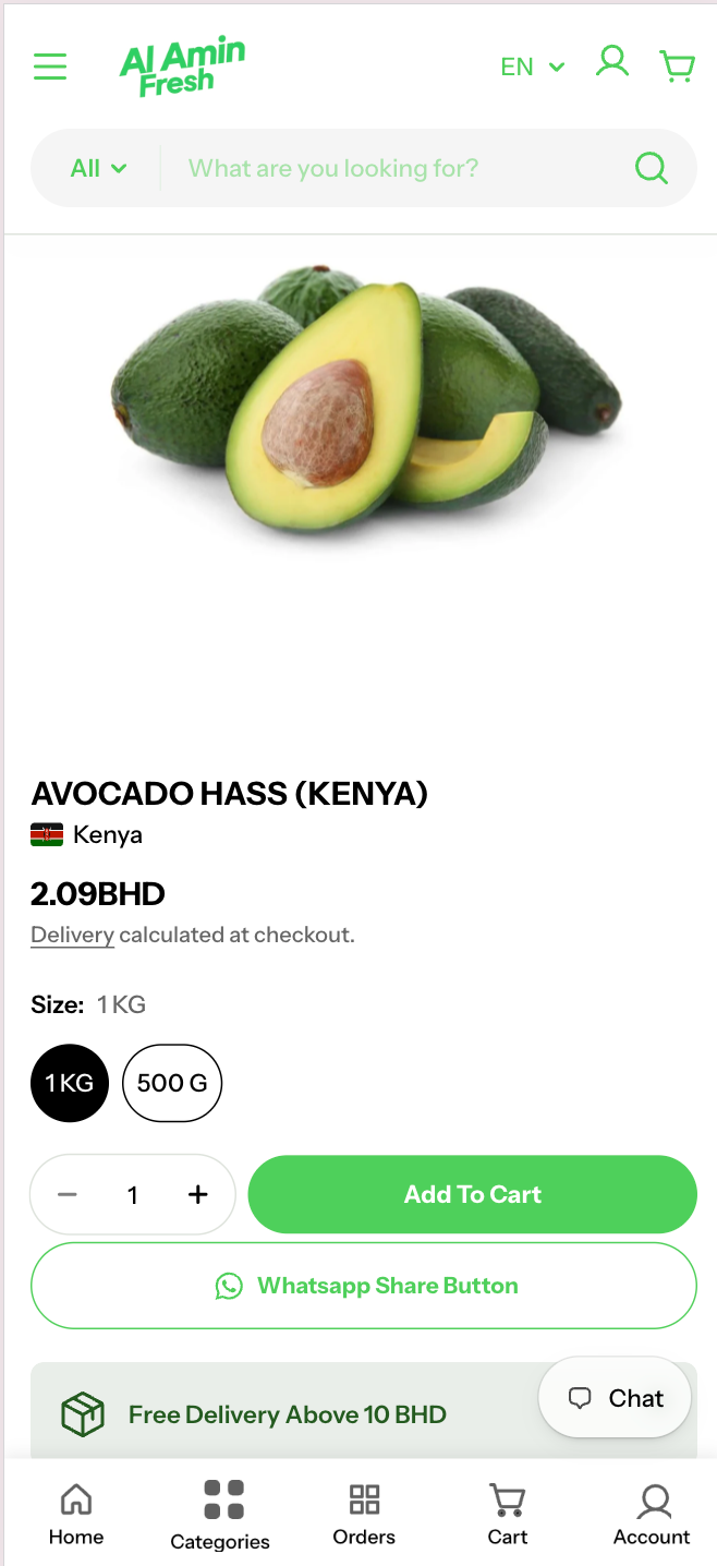 Al Amin Fresh product page on mobile