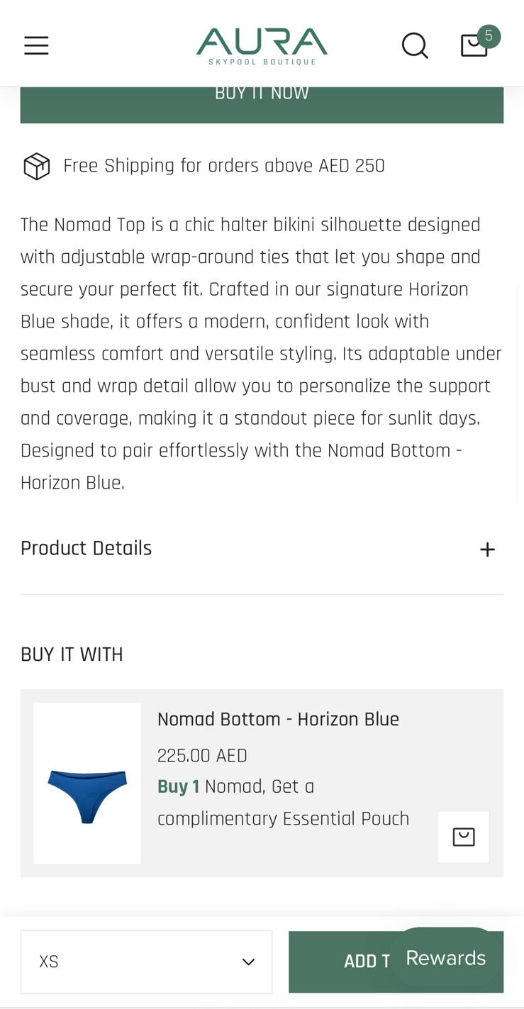 Aura Skypool Boutique Upselling on the Shopify store