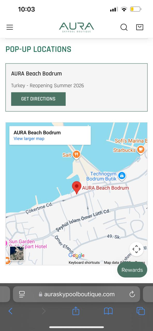 Aura Skypool Boutique Store locator on the Shopify store