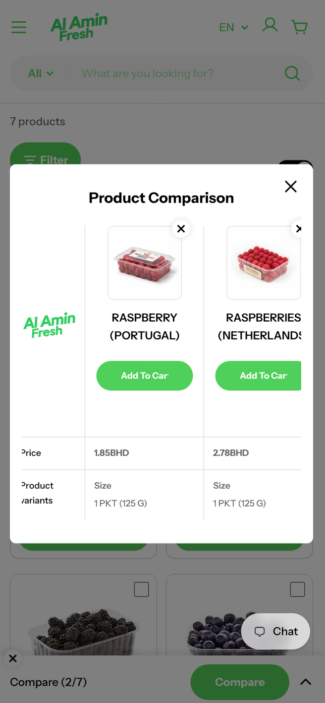 Al Amin Fresh Product comparison on the Shopify store