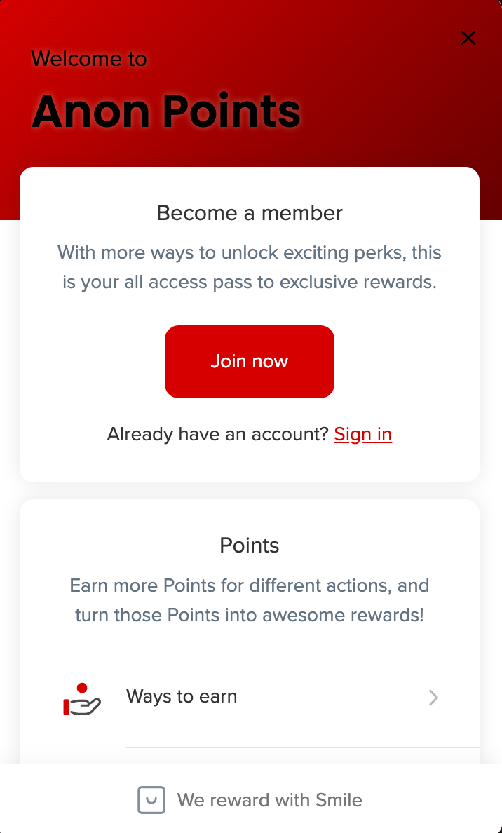 Anon Loyalty program on the Shopify store