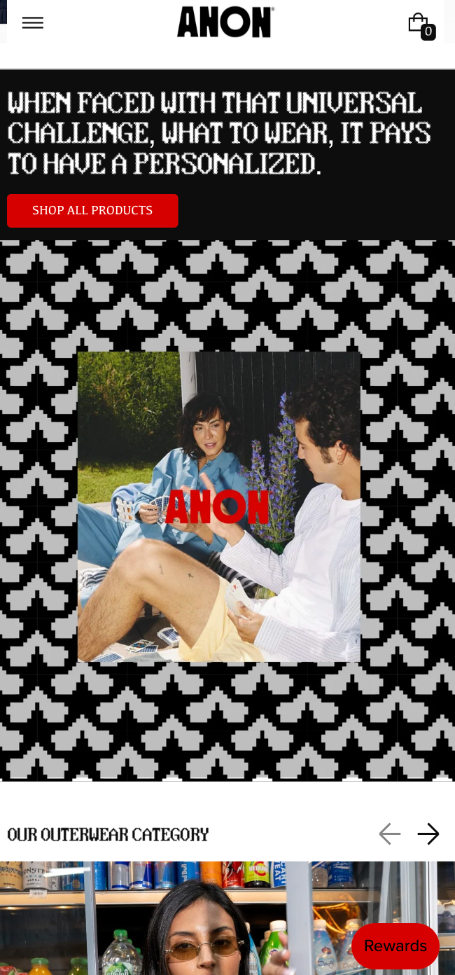 The Anon store homepage