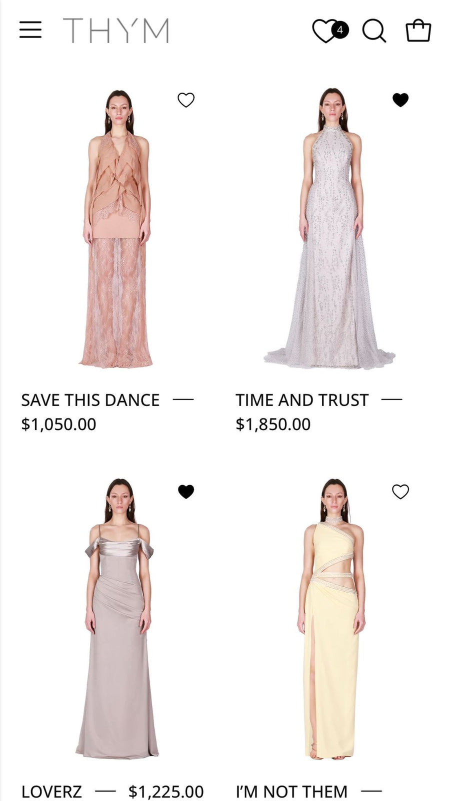 Thym Collection page on the Shopify store
